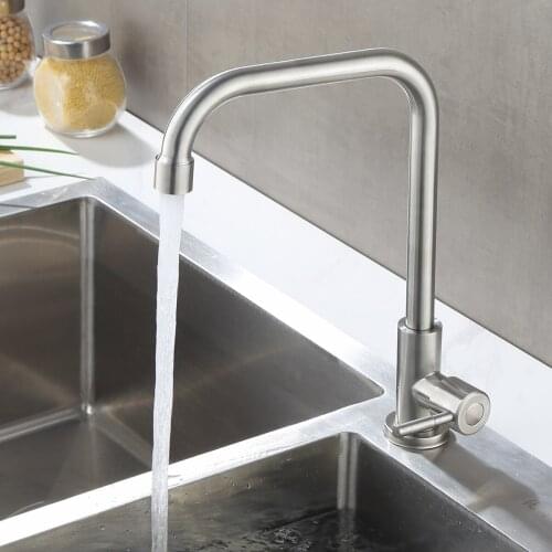 Stainless Steel Single Cold Kitchen Faucet Rotatable Waterproof Splash Bubbler Wash Slot Sink Faucet Single Handle