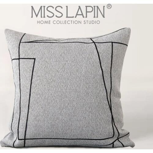 MISS LAPIN Hot Selling Designer Square Pillow Case Home Decor Geometric Embroidery Gray Cushion Cover 50x50cm