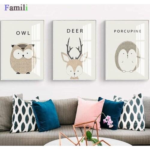 Cute Cartoon Animal Fox Lion Bear Canvas Painting Art Print Poster Kinderkamer Nursery Wall Picture For Kids Rooms Nordic Home
