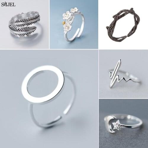 Vintage Fashion Design Deer Horn Rings for Women Silver Color Jewelry Leaf Feather Wave Moon Star Rings Flower Christmas Gifts