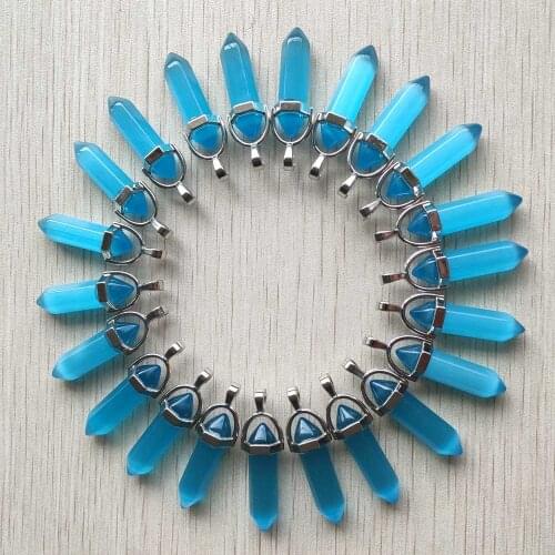 Fashion good quality blue cat eye stone pillar charms point chakra pendants for jewelry making 24pcs/lot Wholesale free shipping