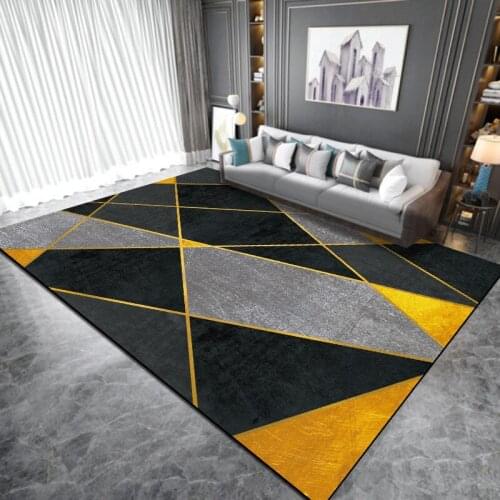 Fashionable Nordic Geometry Black Gray Gold Line Splicing Kitchen Living Room Bedroom Bedside Carpet MatCustom Size