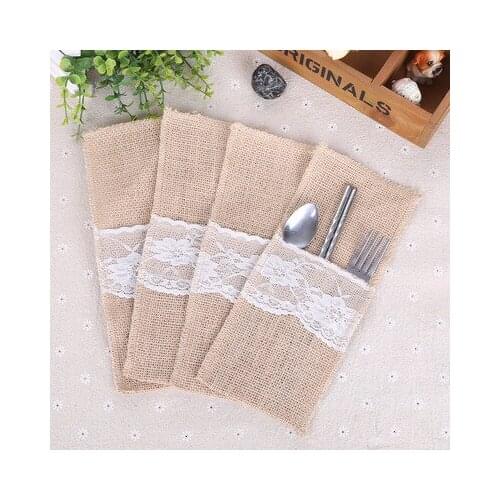 Fashion Rustic wedding silverware burlap cutlery holders pocket Engagement Anniversary Christmas banquet party table decorations