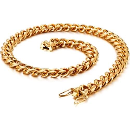 Male hip hop necklace Cuban chain leading buckle stainless steel necklace