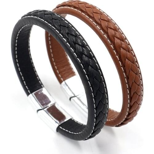 HI MAN Minimalist Punk Leather Bracelet For Men Fille Elegant Jewelry Wristband Pulsera Cuero Friendship Gift Wholesale