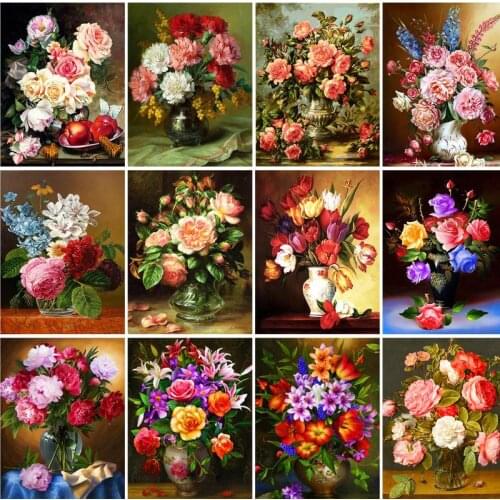 RUOPOTY DIY Pictures By Number Flowers Kits Painting By Numbers Drawing On Canvas Home Decor HandPainted Gift
