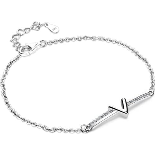 New Arrivals Fashion 925 sterling silver Jewelry Simple Waves Geometric V figure strand Bracelets For Women & Girl Link Brace