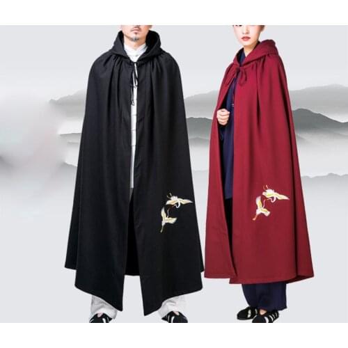 Unisex Autumn&winter warm meditation cloak Taoist wudang robe Taoism costume suits zen lay cape hanfu martial arts kung fu coat