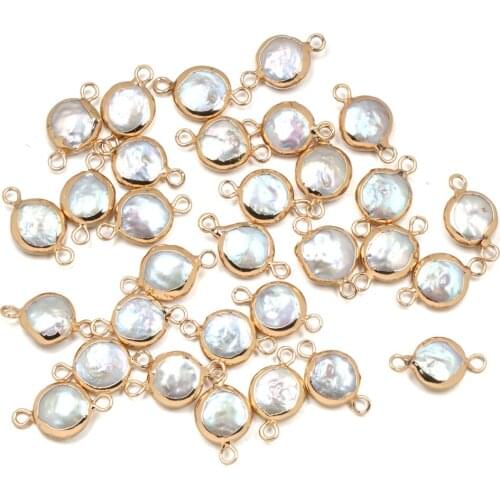 Natural Freshwater Pearl Pendant Round shape Double hole connector Pendants for Jewelry Making DIY Necklaces Accessories
