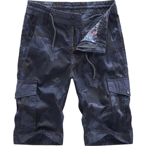 Mens Camouflage Shorts Summer 100% Cotton Cargo Shorts Many Pockets Military Breeches Husband Tactical Knee-length Bermuda Male