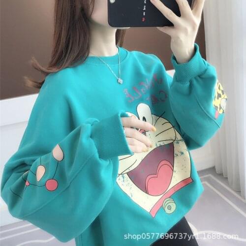 Blue Women Oversized Japanese O-neck Anime Sweatshirt Casual Streetwear Kawaii Cartoon Print Hoody Japan Harajuku Hoodie Girls