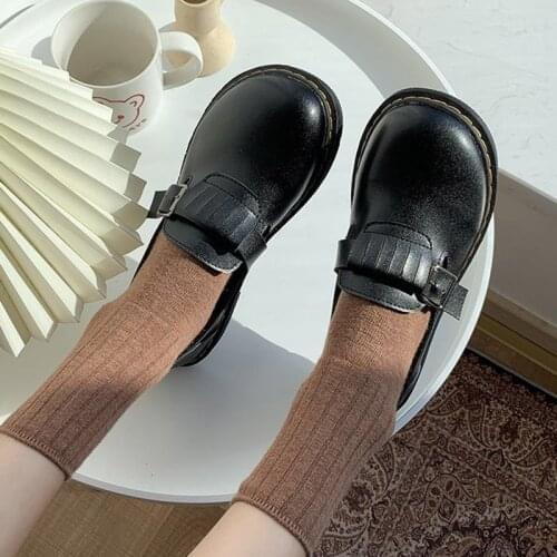 2021 Spring Woman Oxford Shoes Round Toe Buckle Lolita Shoes Retro Girls Platform Shoes Black Brogue Shoes zapatos mujer 8993L