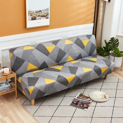 Universal Armless Geometric Folding Sofa Bed Cover Spandex Stretch Elastic Love Seat Cover Slipcovers For Living Room