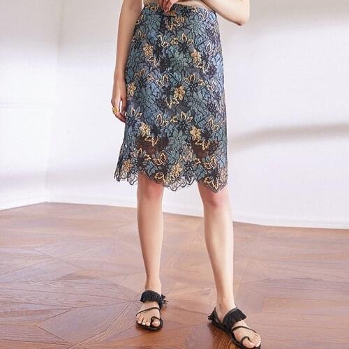 Lace Skirt Women High Quality Floral Embroidery Lace Hollow Out Knee-Length Straight Skirt Elegant Style New Fashion