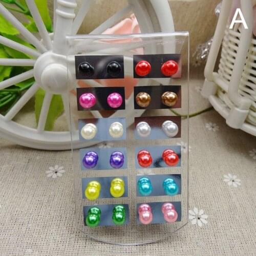 12Pairs Colorful Simulated Pearl Stud Earrings For Women Party Jewelry Fashion Earrings Set Silver Plated Needle Round