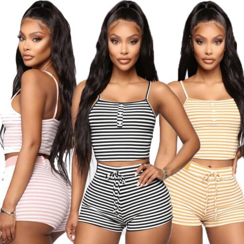 Women Summer Casual Striped Tank Shorts Yoga Suit Female Elastic Waisted Holiday Beach Party Club Yoga Set Outfits Home Suit