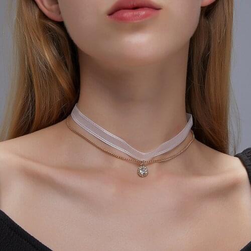 Women Ribbon Necklace Double Layer Dainty Fashion Ribbon Choker Tattoo Necklace Sexy Clavicle Necklace Jewellery Choker