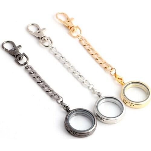 10PCS/lot 30MM Smooth Plain Round Floating Locket Keychain Glass Magnetic Memory Locket Key Chains