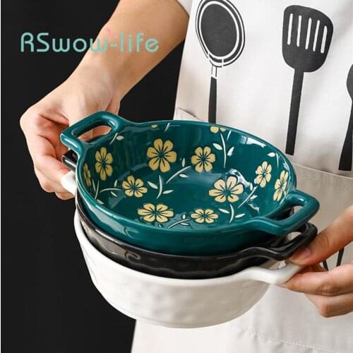 Binaural Round Bowl Japanese Ramen Bowl Underglaze Ceramic Tableware Household Noodle Bowl Salad Bowl Oven Bowl Ceramic Bowl