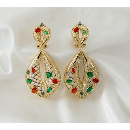 Shining Inlaid Color Crystal Net Shaped Exquisite Earring For Women Wearing At Wedding Party