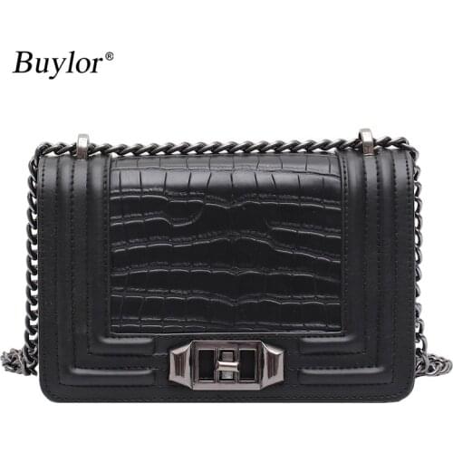 Buylor Shoulder Bag Luxury Handbags Women Bags Designer Fashion Crocodile Pattern PU Leather Crossbody Chain Square Bag