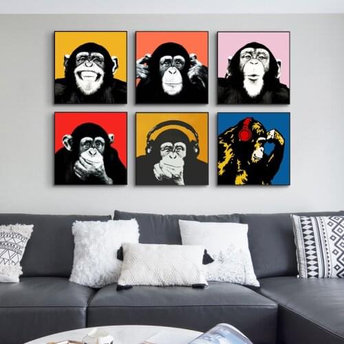 Colorful Orangutan Monkey Chimp Headphones Art Canvas Print Painting Gorilla Animal Modern Wall Picture Home Decoration Poster