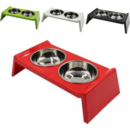 Melamine Double Bowl Stainless Steel Pet Feeder Cat Dog Feeding Food Dishes Puppy Kitten Drinking Water Bowls Pets Supplies