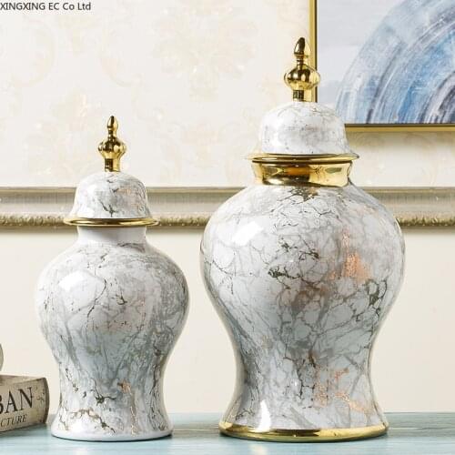 Ceramic Vase Marble Pattern Jar Decoration Modern Chinese Light Luxury Dried Flower Flower Arrangement Accessories Storage Jar