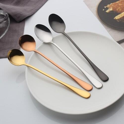 1pcs Korean Stainless Steel Long Handle Coffee Spoon Ice Drink Mixing Thickened Spoon Creative Tableware Long Ice Spoons