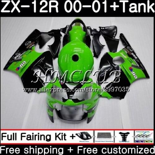 Body+Tank For KAWASAKI NINJA Green black ZX1200 C ZX 12R 2000 2001 2002 67HC.20 ZX 12 R 1200CC ZX12R 00 ZX-12R 00 01 02 Fairing