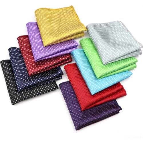 New Solid Color Dot Polyester Pocket Square Classic Red Black Blue Handkerchief 23*23CM Fashion Men‘s Business Wedding Accessory