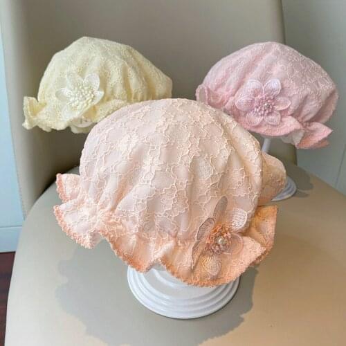 Summer Lace Baby Hat Children Hollow Caps Kids Girls Fisherman Hats Breathable Bucket Sun Cap