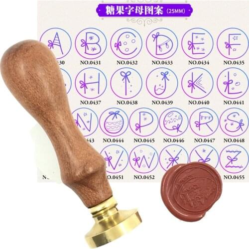 Cute Candy Letter Wax Seal Copper head wood Handle Curlicue Alphabet DIY Vintage Ancient Retro gift Ribbon bowknot High Quality
