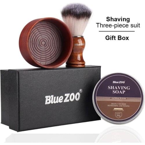 Bluezoo Shaving Kit Barber Shaving Wooden Brush Shaving Cream Bubble Bowl Shaving Brush Gift Box