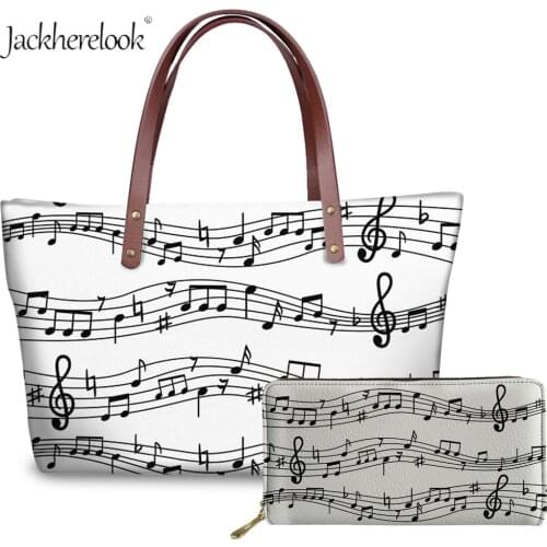 Jackherelook Music Notes Women Bags Set 2Pcs Brand Designer Handbags and Leather Wallets Lady Shoulder Bag Purse Female Bolsa