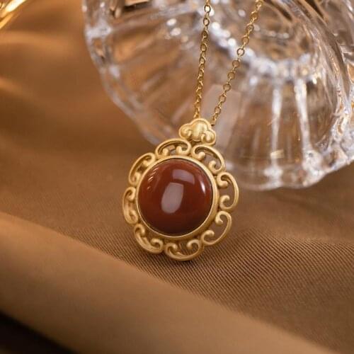 Original S925 Sterling Silver Gold Plated Southern Red Agate Personality Female Ancient Style Classical Court Simple Graceful Pe