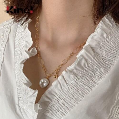 Kinel INS 2020 New 925 Sterling Silver Necklace Baroque Freshwater Pearl Pendant Necklace Womens Silver Chain Ornaments