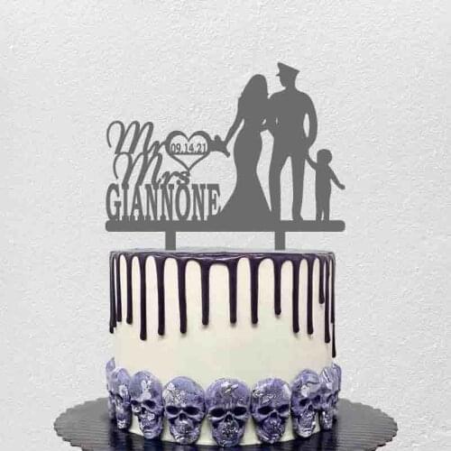 Personalized Military Wedding Anniversary Topper Custom Mr Mrs Name Wedding Date Military Groom Bride Child Cake Topper YC276