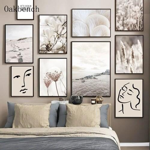 Landscape Wall Painting Plant Reed Art Print Abstract Line Face Canvas Poster Beach Prints Nordic Wall Pictures Bedroom Decor