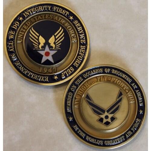 Air Force Airman Award Aim High ... Fly Fight Win Challenge Coin / USAF