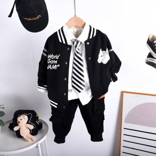 2021 Hot Kids Tracksuit Boy Girl Clothing Set New Casual Cartoon Baseball Jacket+Shirts+Pants Oufit Childrens Clothes Baby Pant