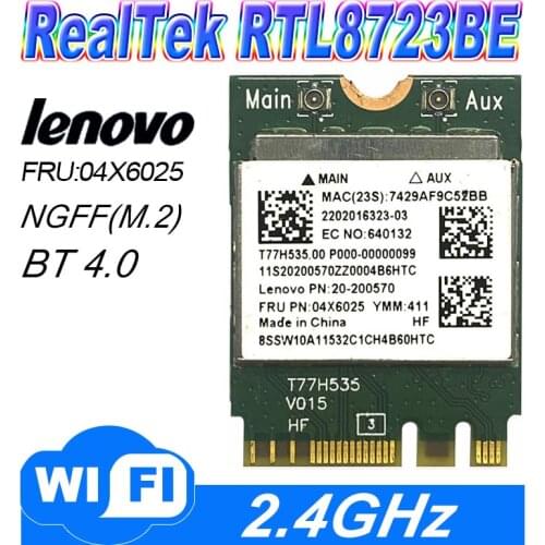 RealTek RTL8723BE NGFF Wlan Wifi BT Bluetooth Card 802.11n for I-B-M / Leno-v-o 04X6025 Y40-70/ Y40-80/ E4030 / E4070 / E4080