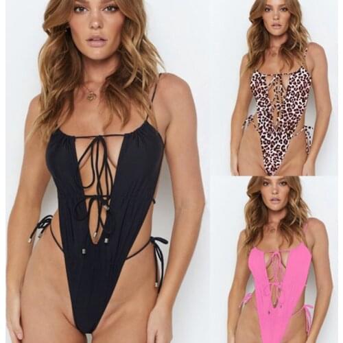 Sexy Monokini Thong One Piece Swimsuit Leopard bikini 2020 Bandage Swimwear Women High cut Swimsuit female Bathing Suit Bodysuit