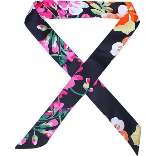 Floral Printed Silk Scarves Ladies Fashion Satin Ribbon Tied Bag Handle Bag Girl Headband Small Ribbon Luxury Fashion Lady Scarf