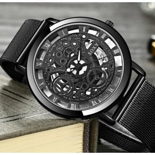 SOXY Brand Golden Silver Luxury Hollow Steel Watches Men Retro Hombre Quartz Wrist watch fashion casual Man Women Unisex Relojes