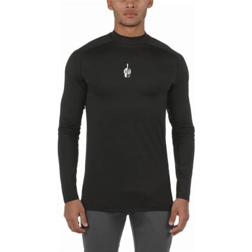 Gym Fitness Brand Casual Clothing Breathable Autumn and Winter Fashion Trend Middle Collar Mens Long Sleeve Slim Sports T Shirt