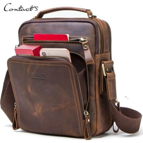 High quality brand crazy horse leather mens shoulder bag vintage messenger bags men bolsos male crossbody bags mans handbag