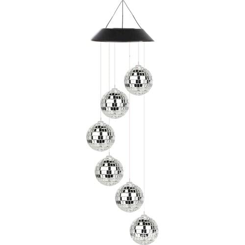 LED Disco Ball Wind Chime Lights Solar Powered Color-Changing Outdoor Decor