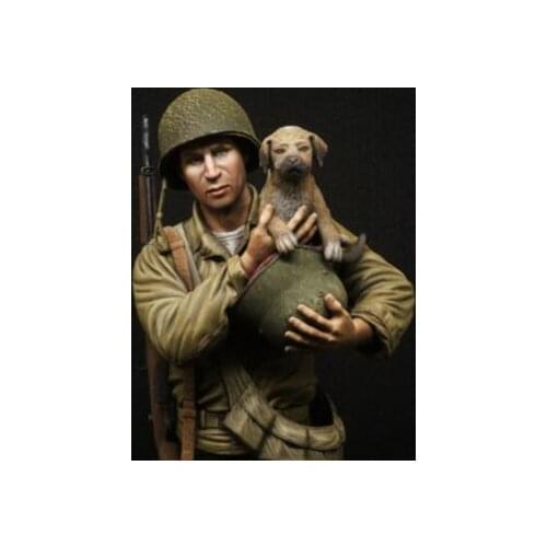 Unassambled 1/9 US Infantry Saving the dog man bust Resin figure miniature model kits Unpainted