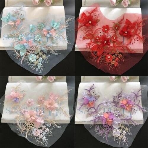 High-end mesh Rhinestone embroidery lace fabric ribbon trim collar applique sewing DIY wedding dress cloth craft Accessories